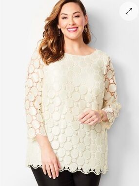 Talbots 3X Ivory Crochet Overlay Blouse with 3/4 sleeves
